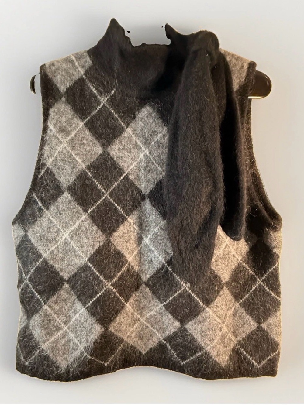 NWT H&M Edition Mohair Wool Blend Scarf Collar Argyle Sweater Vest Womens XL